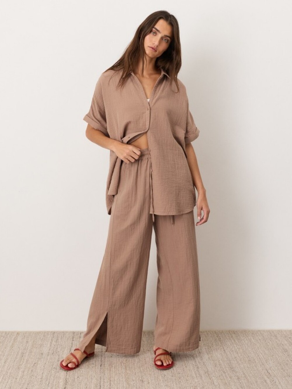 Pact Organic Coastal Double Gauze Oversized Shirt, XL, Driftwood Brown, Cotton - Picture 3 of 11